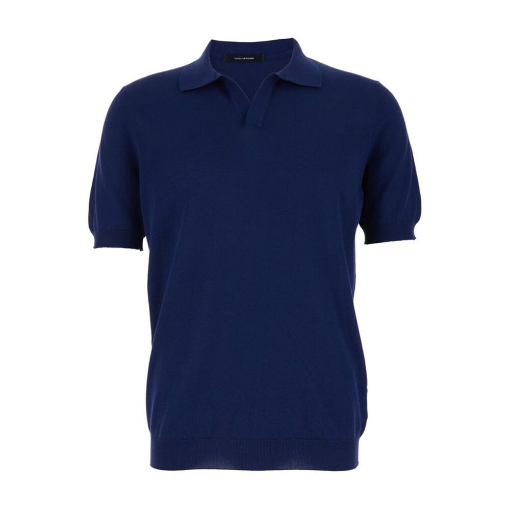 Tagliatore Men Blue Polo Shit With Open Collar In Cotton For Men